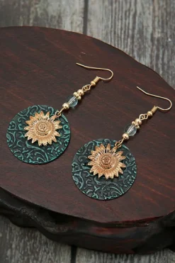 Discount Dear-Lover Retro Sunflower Disc Alloy Dangle Earrings Real Teal