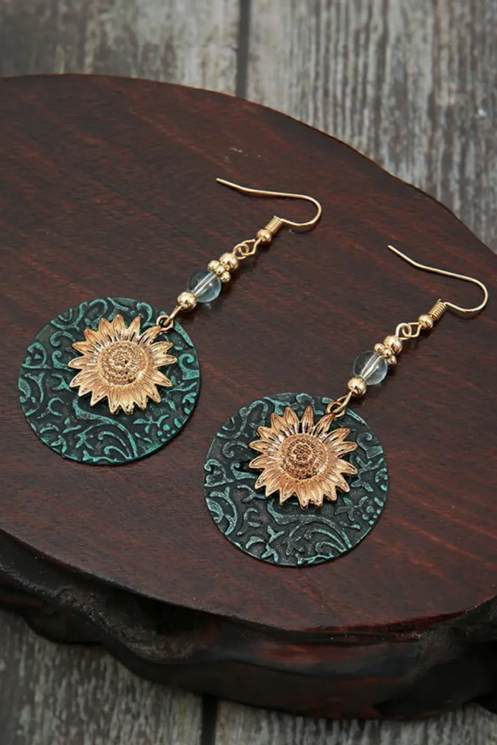 Discount Dear-Lover Retro Sunflower Disc Alloy Dangle Earrings Real Teal