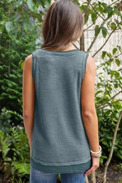 Discount Dear-Lover Scoop Neck Waffle Knit Flowy Vest Real Teal