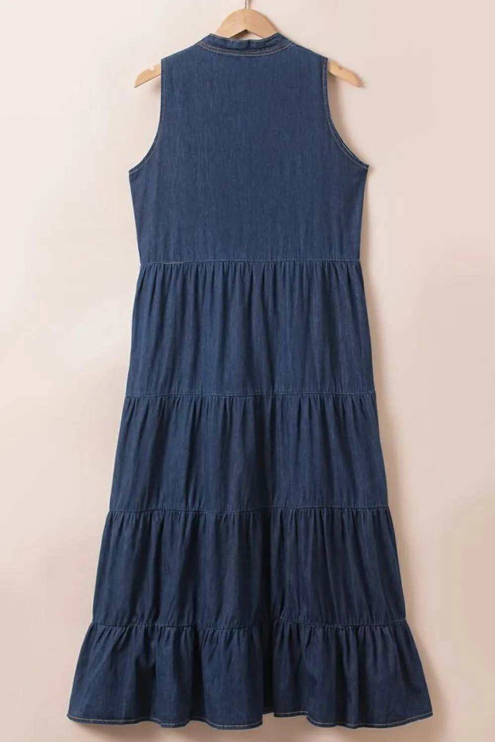 Hot Dear-Lover Sleeveless Tiered Chambray Maxi Dress Real Teal