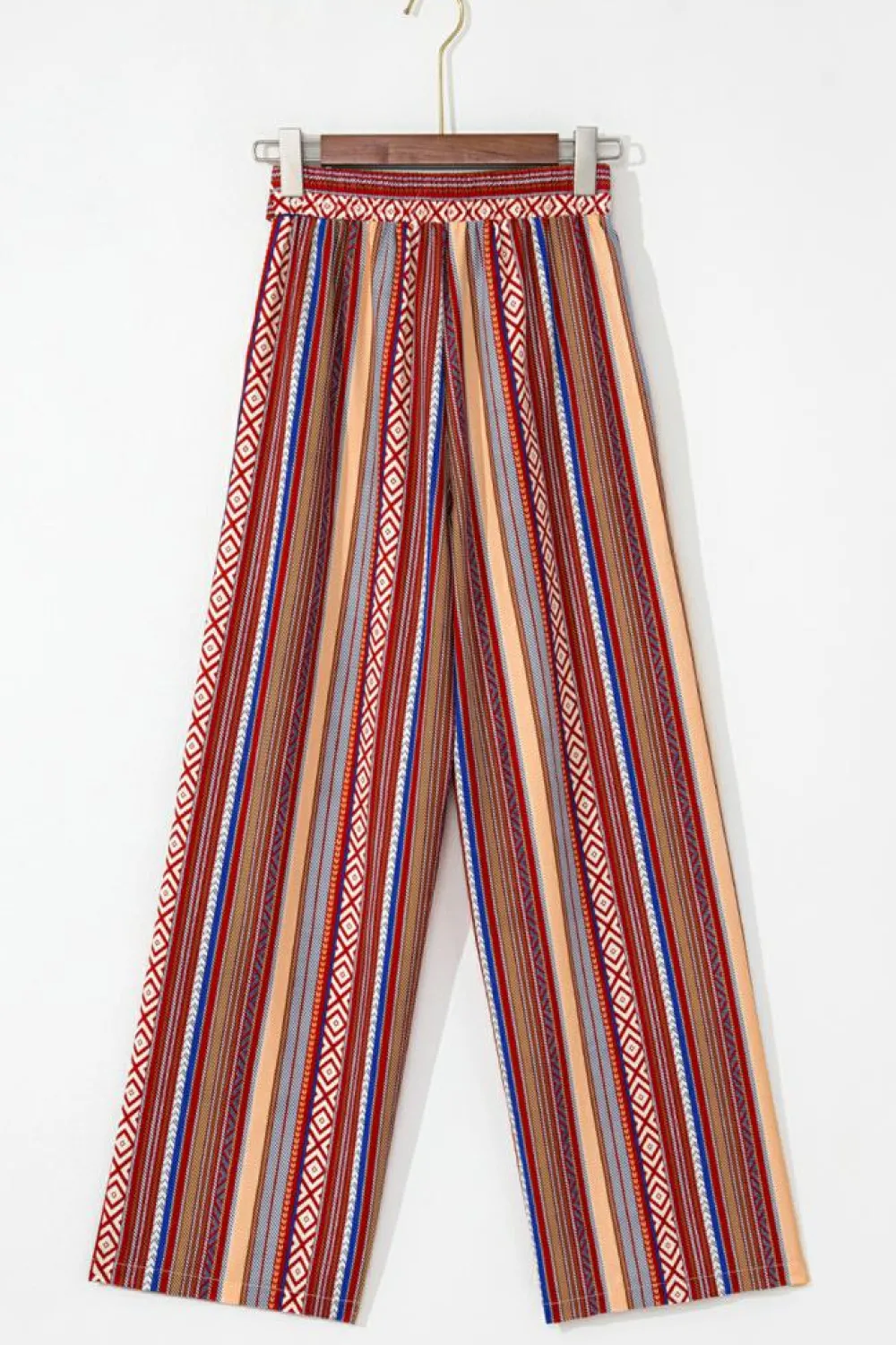 Outlet Dear-Lover Boho Ethnic Striped Print Tie Waist Wide Leg Pants Red