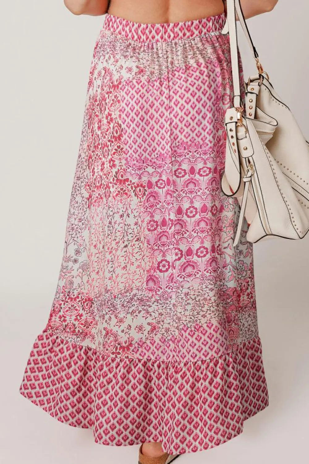 Outlet Dear-Lover Boho Pattern Print Tassel Drawstring High Waist Maxi Dress Red