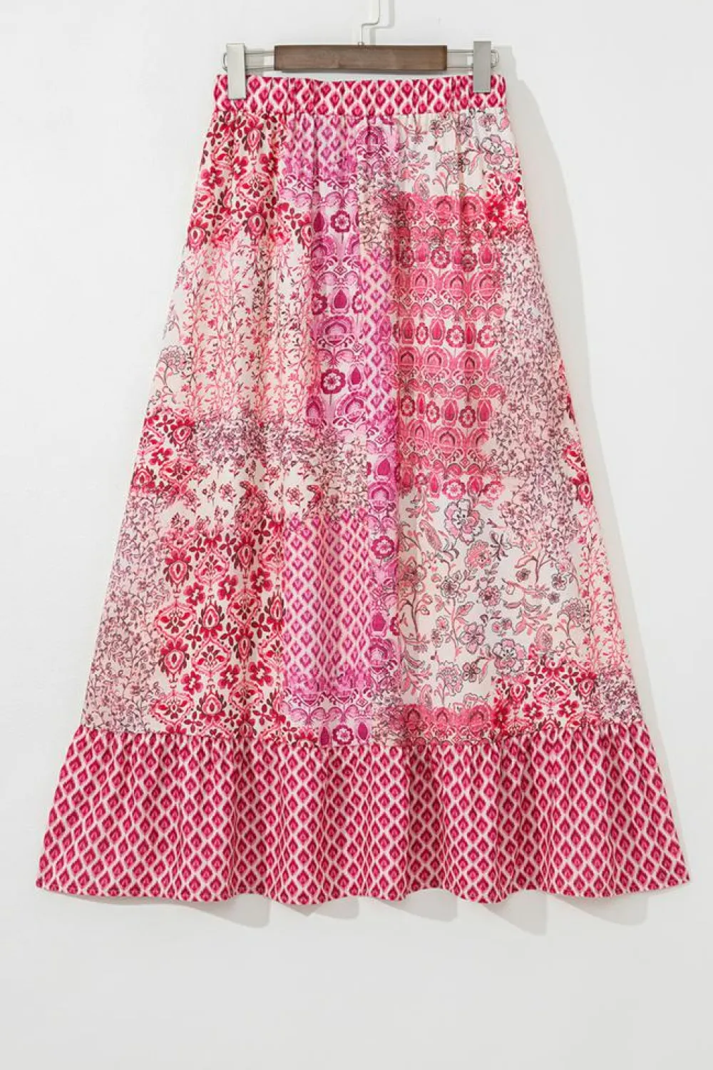 Outlet Dear-Lover Boho Pattern Print Tassel Drawstring High Waist Maxi Dress Red