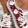 New Dear-Lover Buffalo Plaid Santa Claus Print Flat Canvas Shoes Red