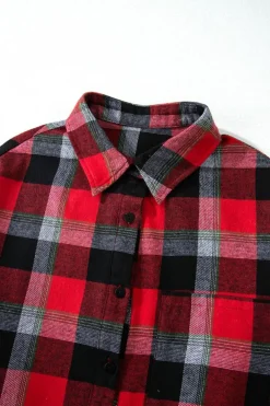 Best Dear-Lover Christmas Checke Pattern Loose Shirt and Pants Lounge Set Red