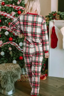 Hot Dear-Lover Christmas Plaid Allover Top and Pants Lounge Set Red