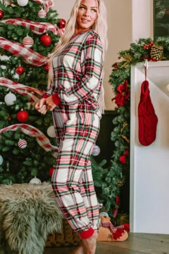 Hot Dear-Lover Christmas Plaid Allover Top and Pants Lounge Set Red