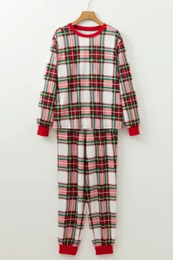 Hot Dear-Lover Christmas Plaid Allover Top and Pants Lounge Set Red