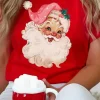 Fashion Dear-Lover Red Christmas Santa Claus Print Crew Neck T Shirt Red-2