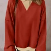 Outlet Dear-Lover Color Block Patch Drop Shoulder Oversized Sweatshirt Red Clay