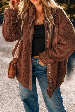 Online Dear-Lover Faux Shearling Teddy Bear Jacket Red Clay