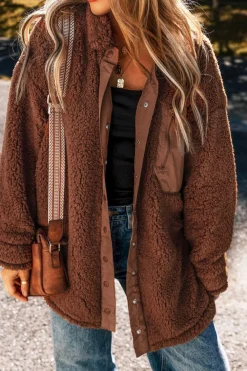 Online Dear-Lover Faux Shearling Teddy Bear Jacket Red Clay