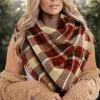 Hot Dear-Lover Fringe Trim Reversible Plaid Houndstooth Pashmina Scarf Red Clay