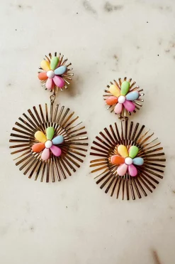 Clearance Dear-Lover Colorful Flower Gold-pleated Dangle Earrings Red