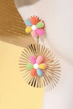 Clearance Dear-Lover Colorful Flower Gold-pleated Dangle Earrings Red