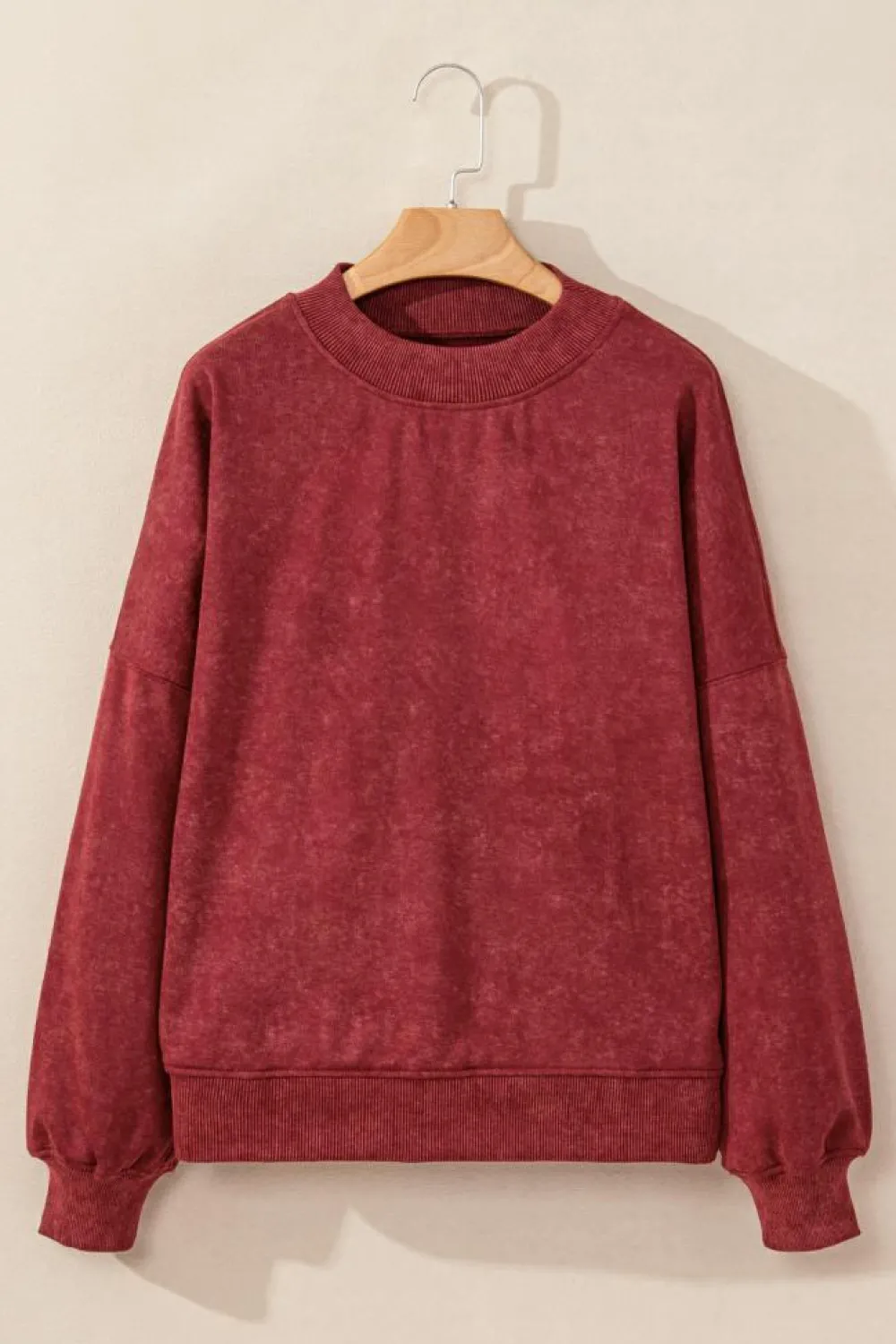 Online Dear-Lover Drop Shoulder Crew Neck Pullover Sweatshirt Red Dahlia