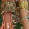 Online Dear-Lover Glitter Braided Square Toe PU Leather Slippers Red Dahlia