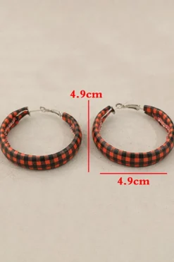 Outlet Dear-Lover Plaid Print PU Leather Hoop Earrings Red Dahlia