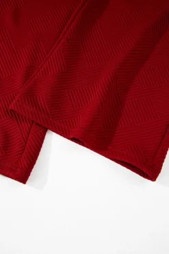 Online Dear-Lover Textured Loose Fit T Shirt and Drawstring Pants Set Red Dahlia