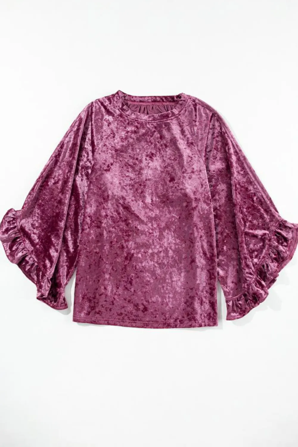 New Dear-Lover Velvet Pagoda Sleeve Crew Neck Top Red Dahlia