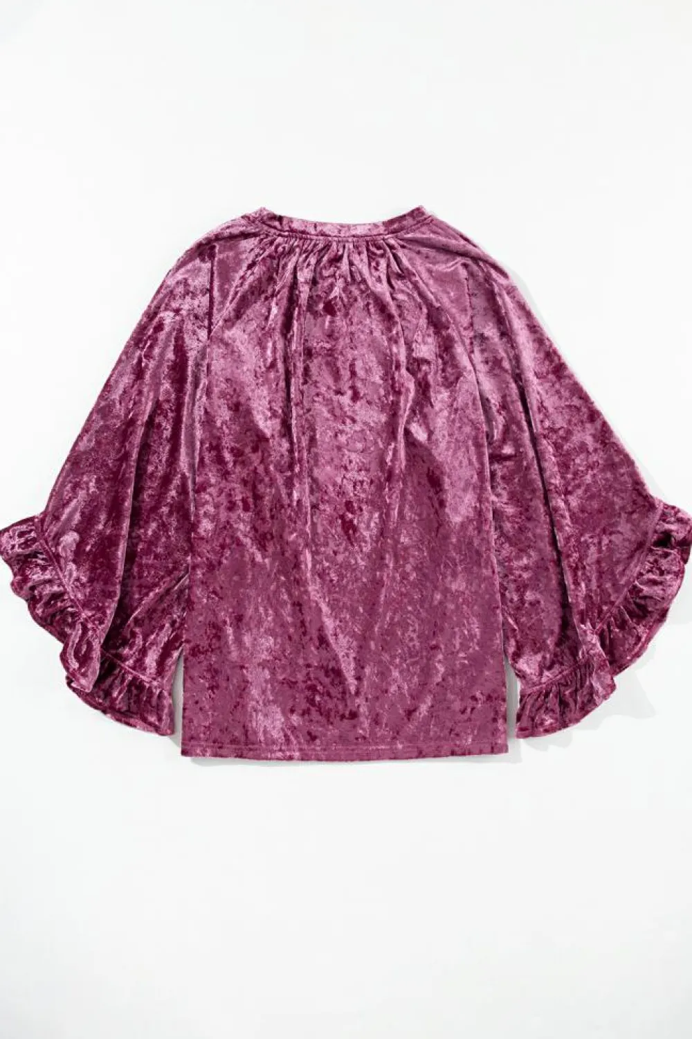 New Dear-Lover Velvet Pagoda Sleeve Crew Neck Top Red Dahlia