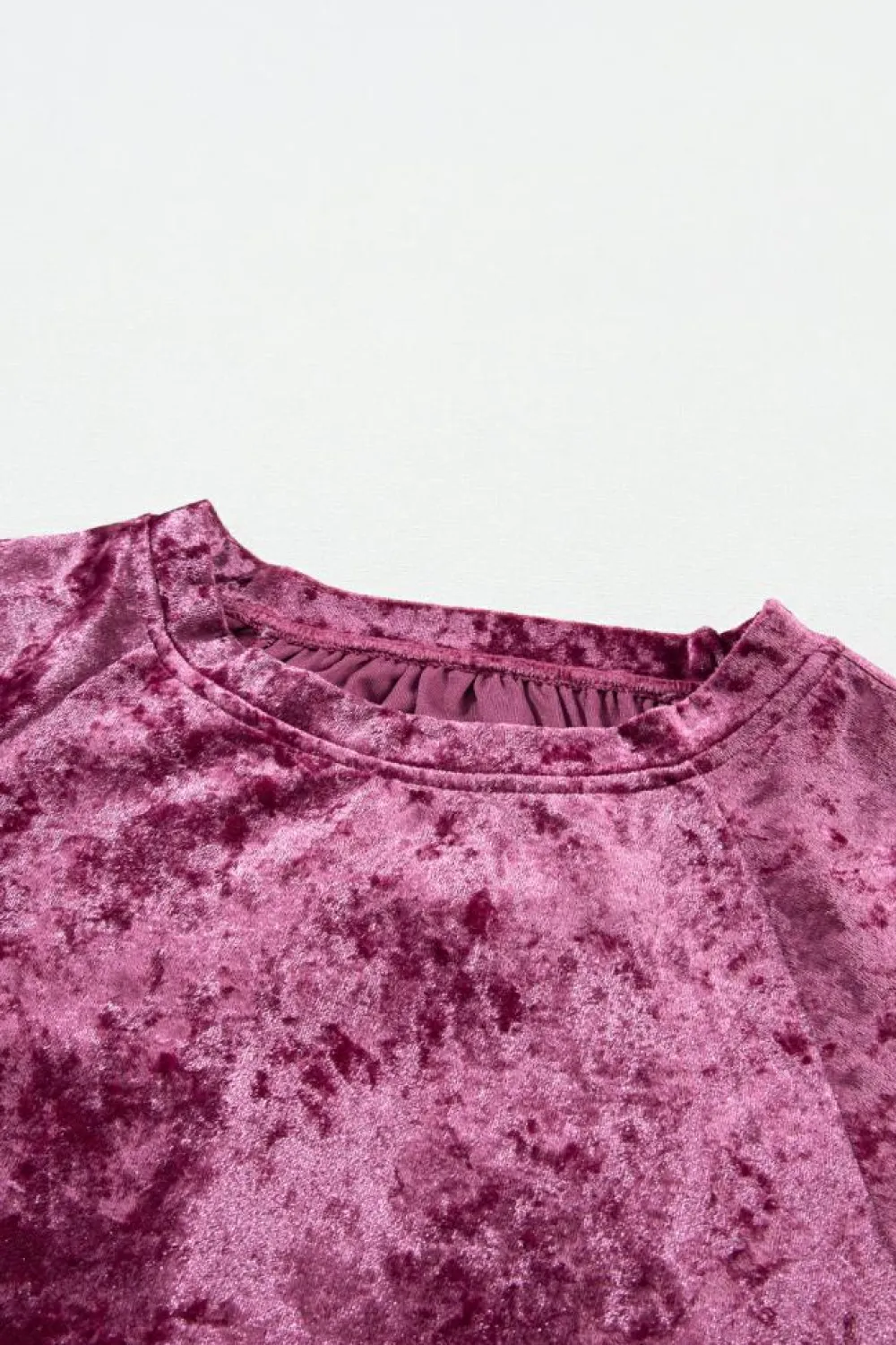 New Dear-Lover Velvet Pagoda Sleeve Crew Neck Top Red Dahlia