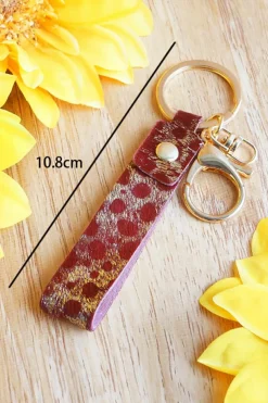 Best Dear-Lover Western Fashion Leather Ornament Key Ring Red Dahlia