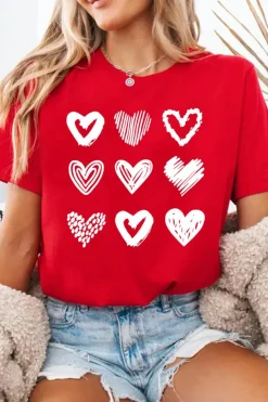 Discount Dear-Lover Red Diverse Heart Printed Crewneck Valentines Tee Red-2