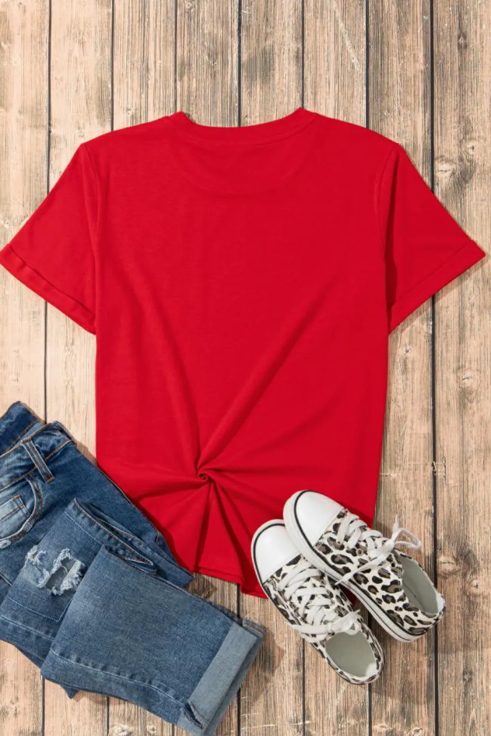 Discount Dear-Lover Red Diverse Heart Printed Crewneck Valentines Tee Red-2