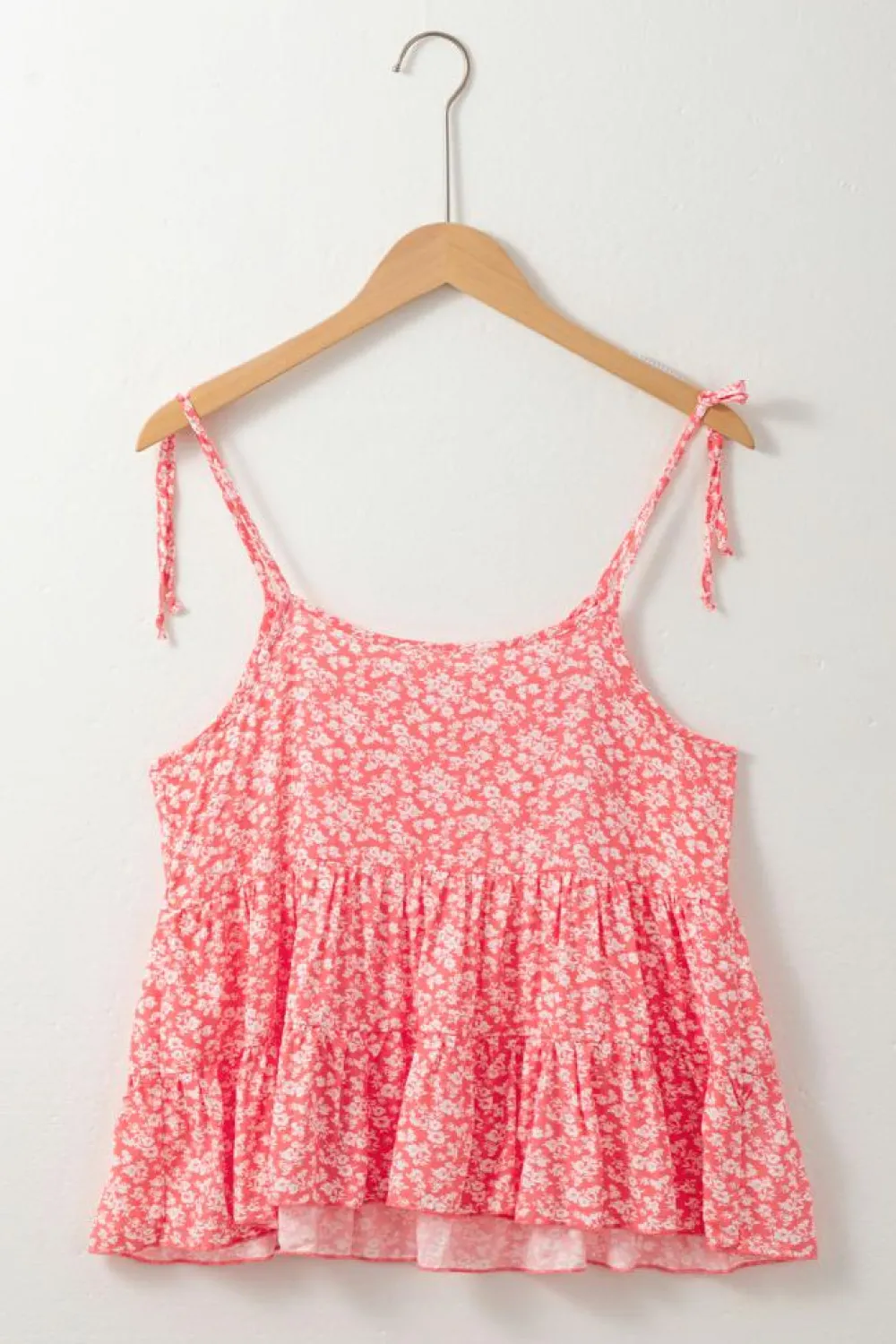 Clearance Dear-Lover Floral Adjustable Straps Babydoll Tank Top Red