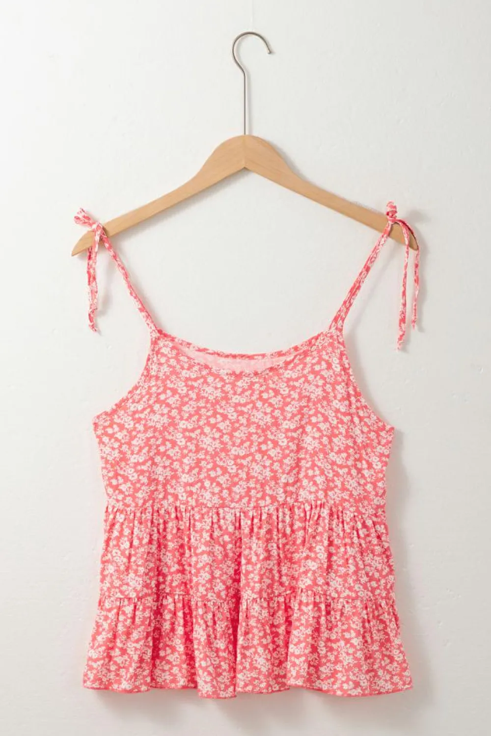 Clearance Dear-Lover Floral Adjustable Straps Babydoll Tank Top Red
