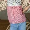 Fashion Dear-Lover Floral Colorblock Flutter Cape Style Sleeves Blouse Red