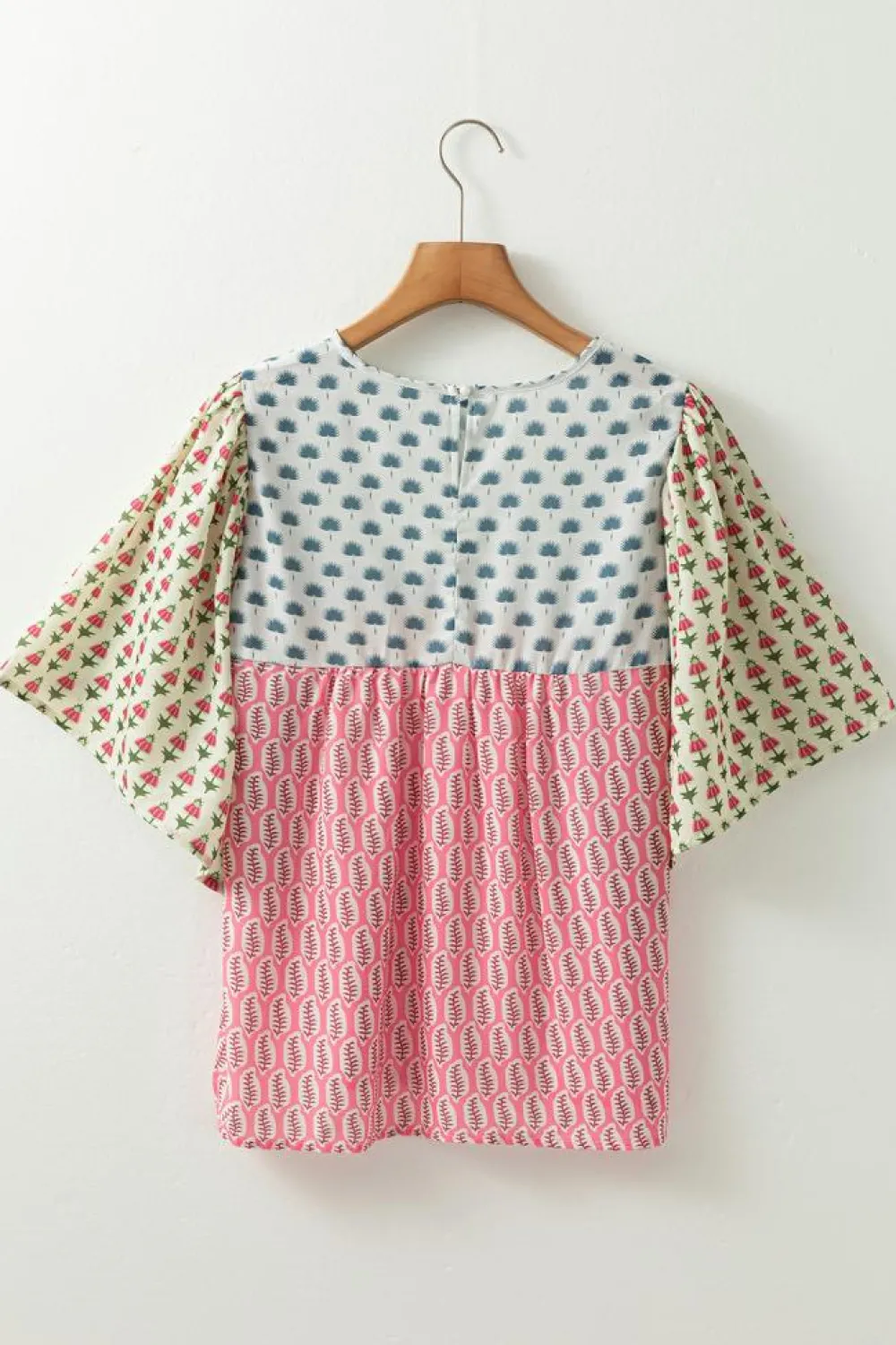 Fashion Dear-Lover Floral Colorblock Flutter Cape Style Sleeves Blouse Red