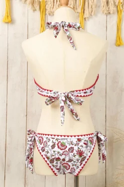 Sale Dear-Lover Floral Halter O-Ring Backless Knot Bikini Set Red