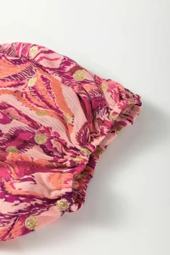 Hot Dear-Lover Floral Print Ruffled Puff Short Sleeve Blouse Red