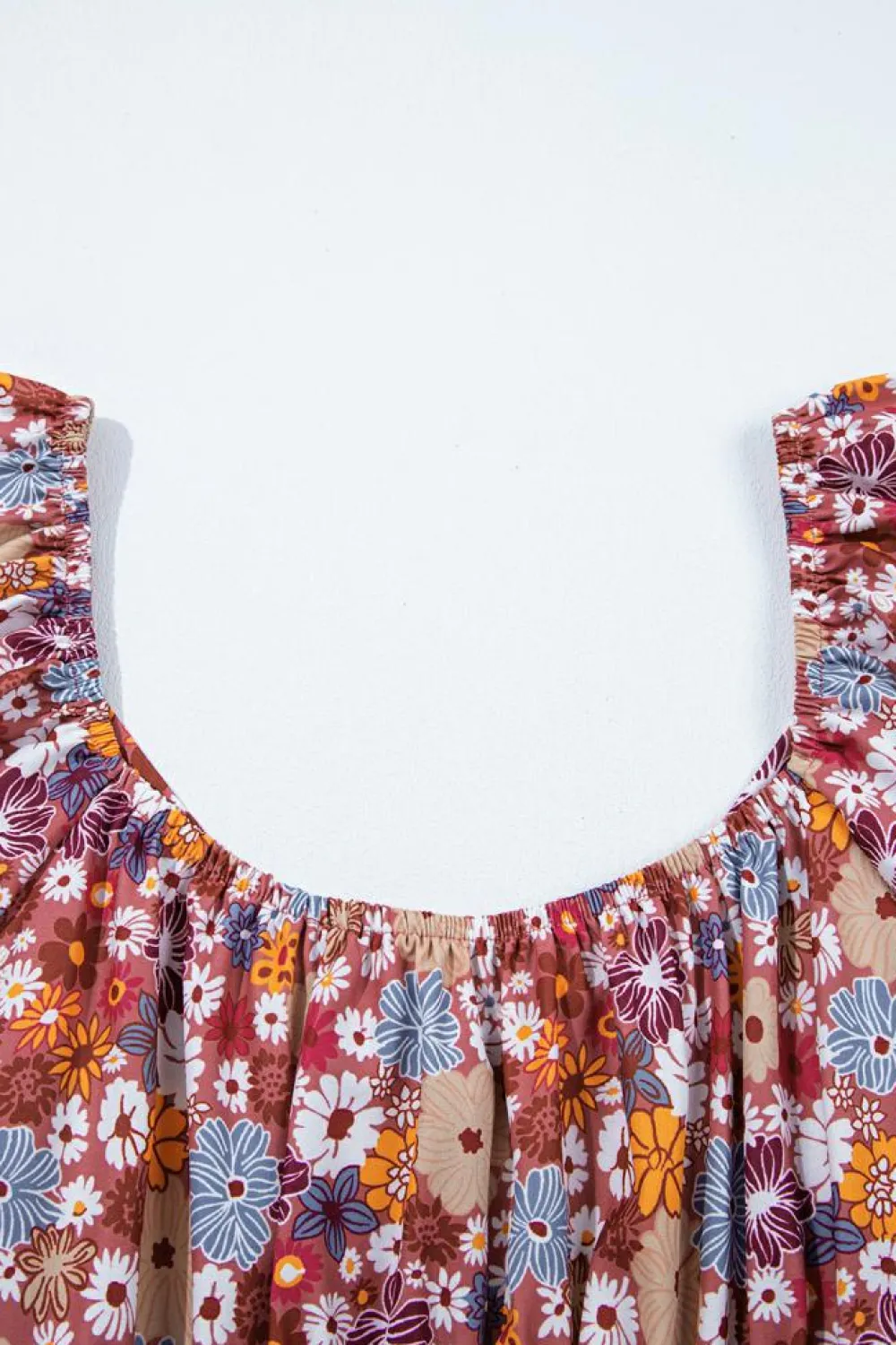Fashion Dear-Lover Floral Puff Sleeve Square Neck Knot Open Back Mini Dress Red