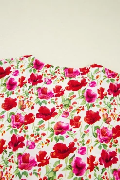 Discount Dear-Lover Floral Puff Sleeve Tie Ric Rac Pocketed Mini Dress Red