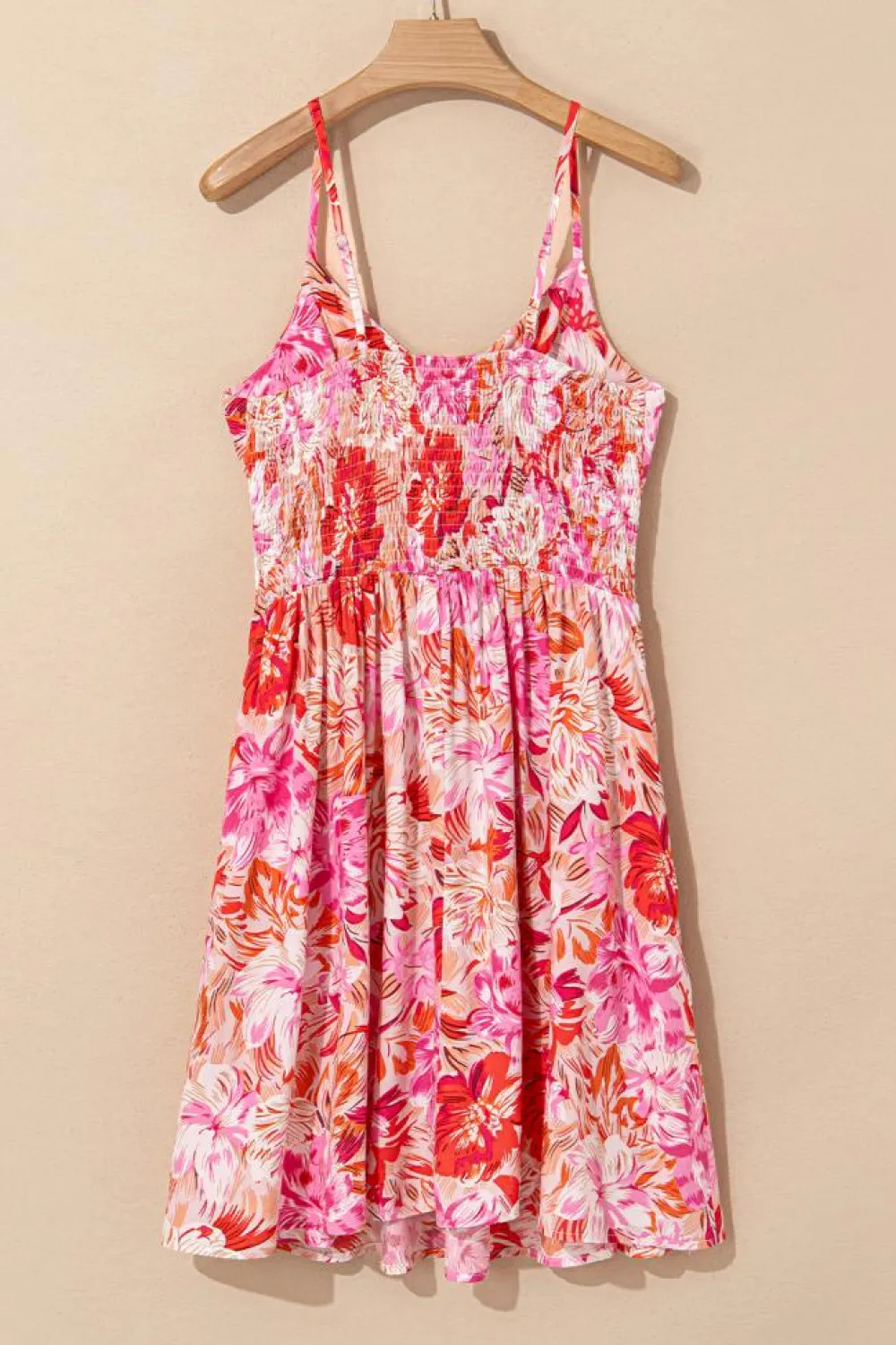 Online Dear-Lover Floral Spaghetti Strap Surplice Neck Shir Waist Mini Dress Red
