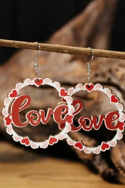 Fashion Dear-Lover Hollowed Love Pendant Valentines Day Earrings Red