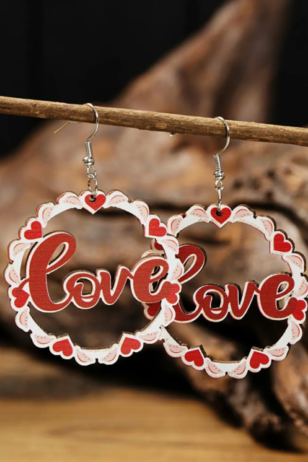 Fashion Dear-Lover Hollowed Love Pendant Valentines Day Earrings Red