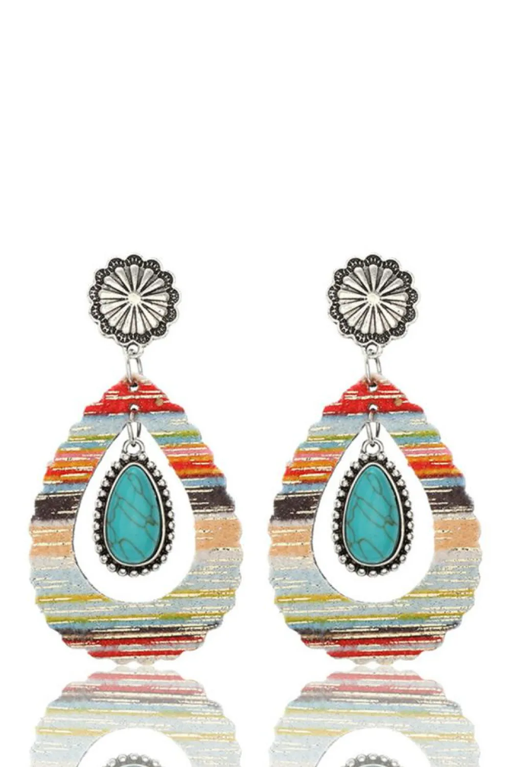 Sale Dear-Lover Hollowed Waterdrop Shape Leather Turquoise Earrings Red