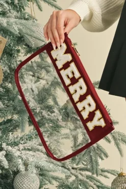 Sale Dear-Lover Red MERRY Contrast Trim Clear Makeup Bag Fiery Red