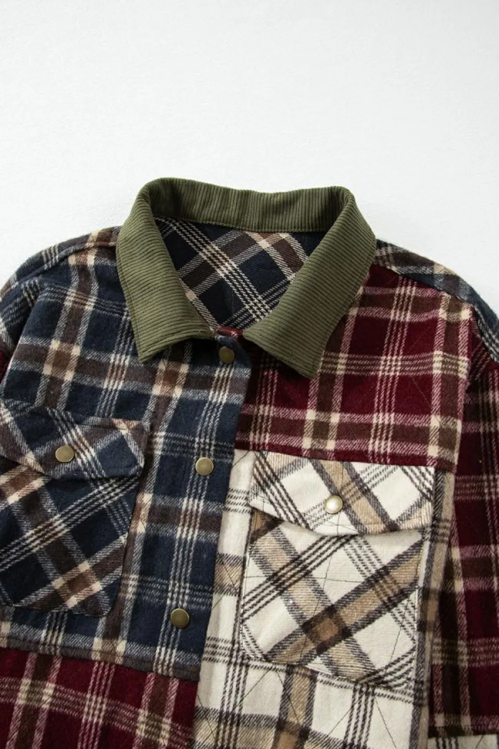 Hot Dear-Lover Mixed Plaid Patchwork Retro Shacket Red