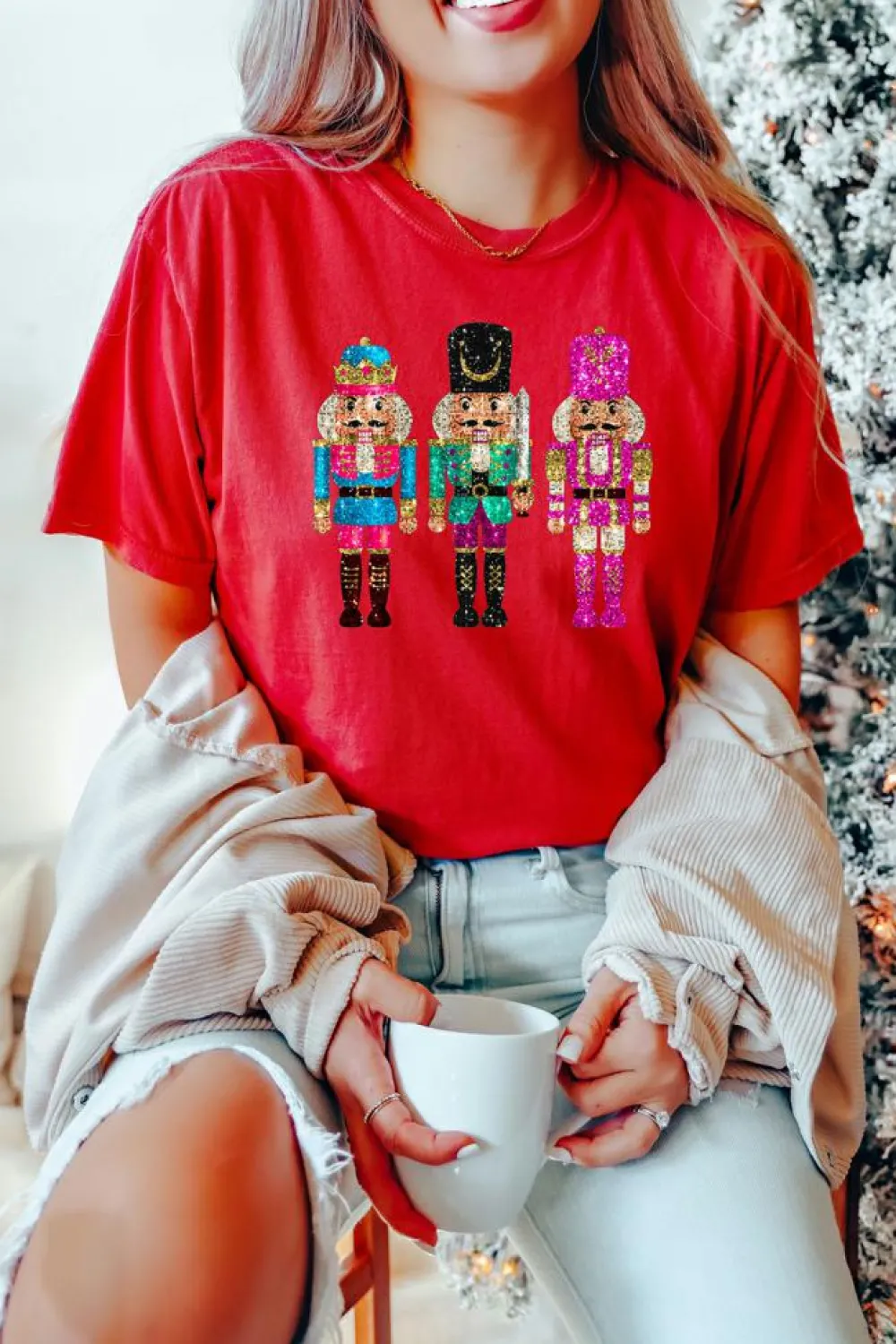 New Dear-Lover Red Nutcracker Printed Crewneck T Shirt Red-2