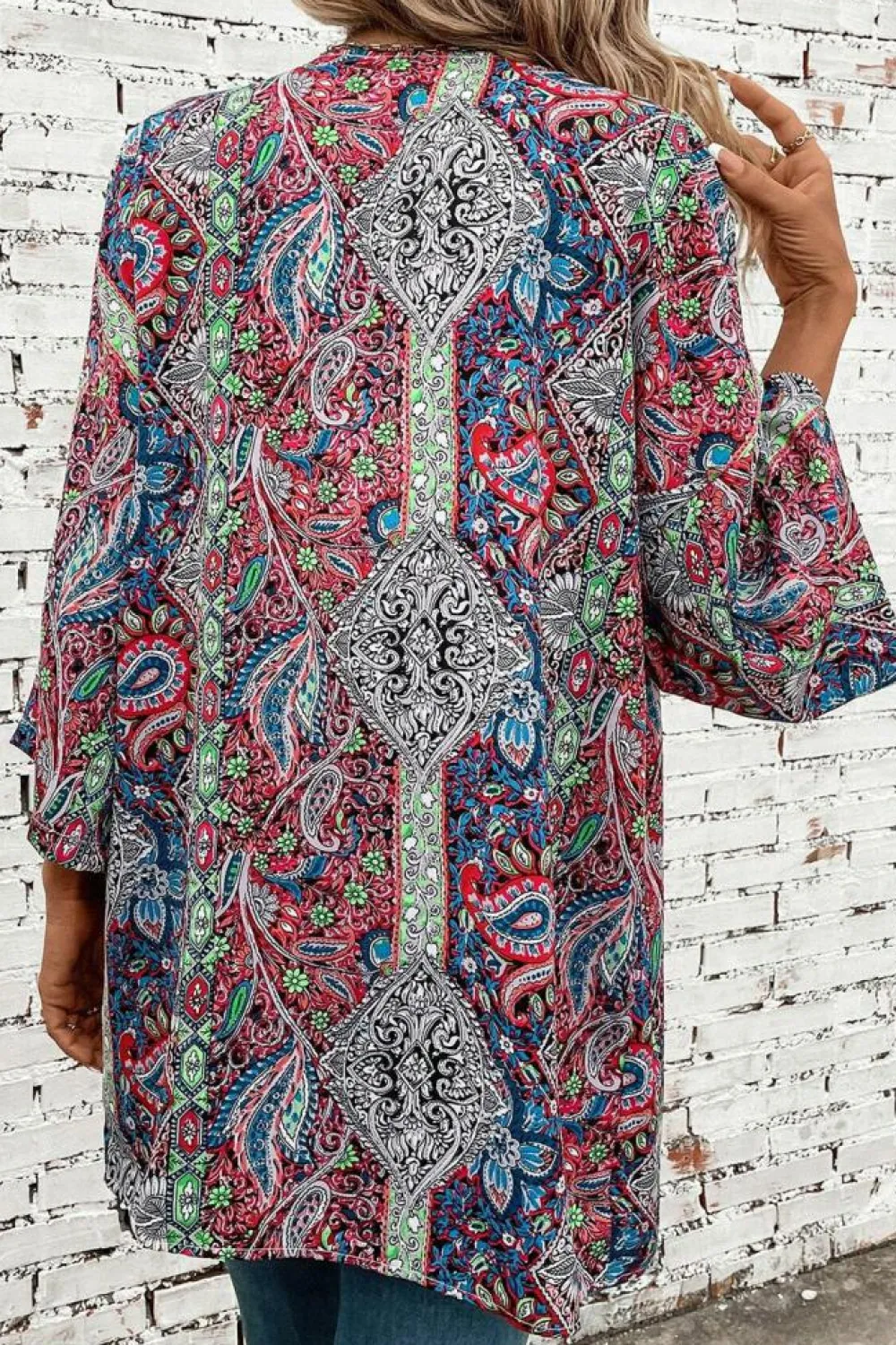 Discount Dear-Lover Paisley Print Open Front Kimono Red