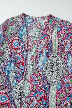 Discount Dear-Lover Paisley Print Open Front Kimono Red