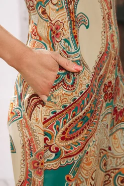 Online Dear-Lover Paisley Printed Spaghetti Straps Elegant Wide Leg Jumpsuit Red
