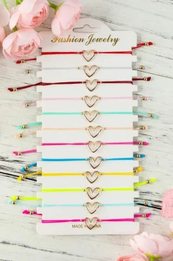 Discount Dear-Lover 12Pcs Minimalist Random Color Heart Shaped Bracelets Red