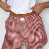 Online Dear-Lover Red Plaid Gingham Printed High Waist Shorts Red Stripe