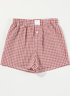 Online Dear-Lover Red Plaid Gingham Printed High Waist Shorts Red Stripe